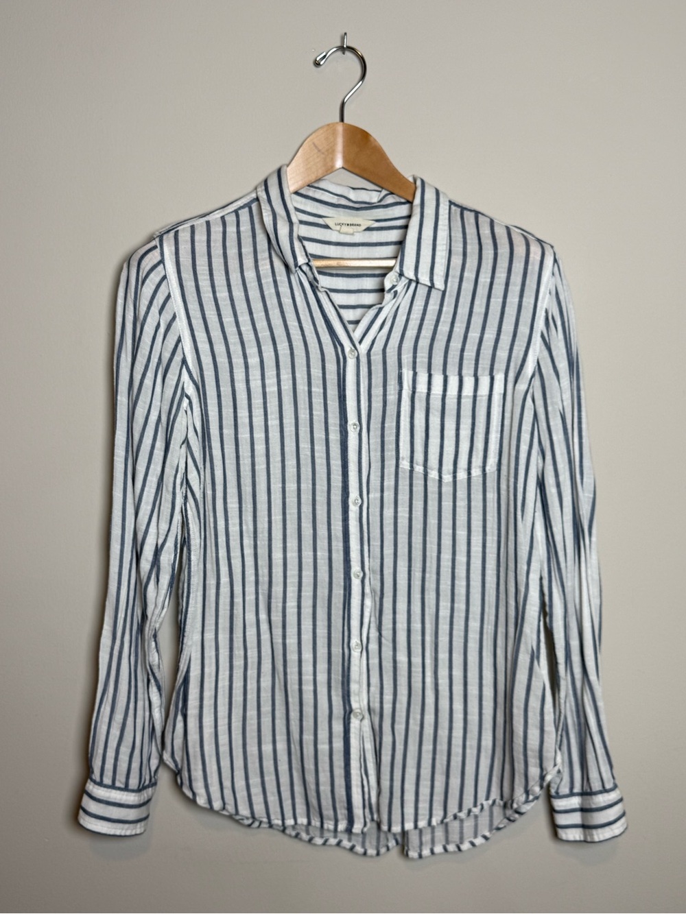 Lucky Brand Striped Button Front Shirt Blue White Size Medium